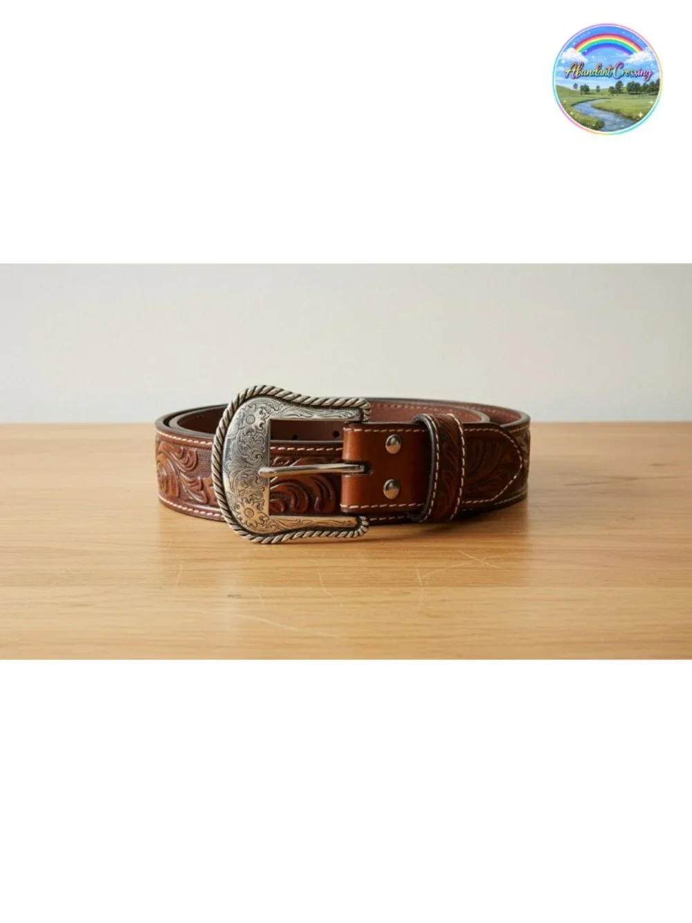 Western Belt Floral-Embossed Leather Strap Silver-Tone Buckle